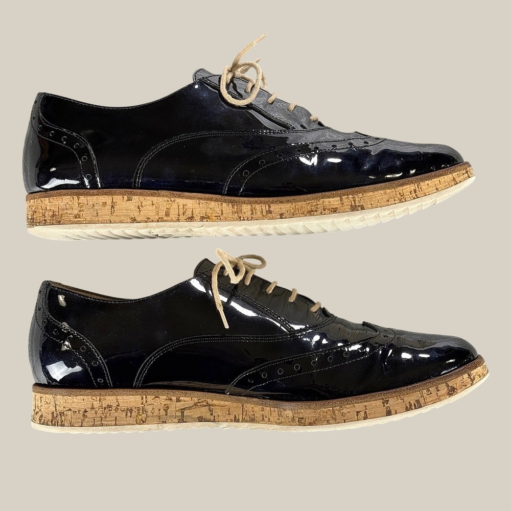 Paul Green Dandy Patent Leather Oxford Shoes Womens US 9 UK 6.5 Cork Platform - Picture 3 of 10